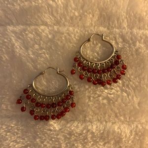 Sterling silver earrings with red beads